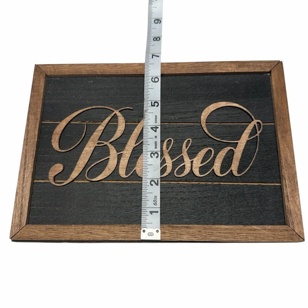 Blessed Wooden Farmhouse Style Sign - Black & Brown with easel